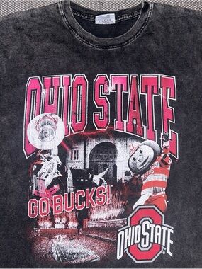 Ohio State Buckeyes Go Bucks Vintage Graphic Tee - Black with Red & White